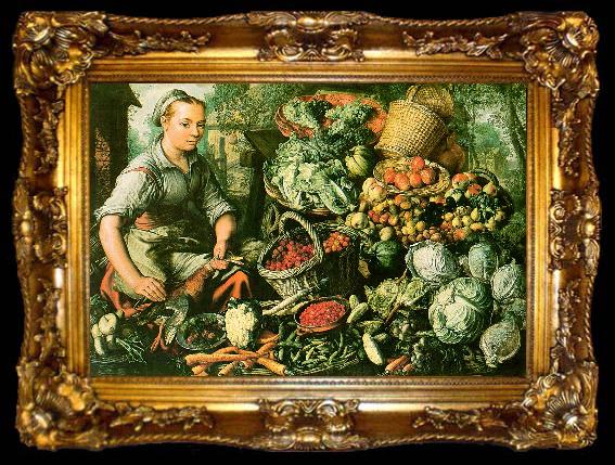 framed  Joachim Beuckelaer Market Woman with Fruits, Vegetables and Poultry, ta009-2